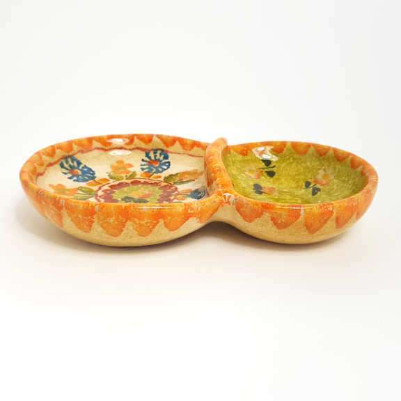 FE4838-15-V-antipasto-dish-2-sections-green2 È Sempre Festa - appetizer cm15 green